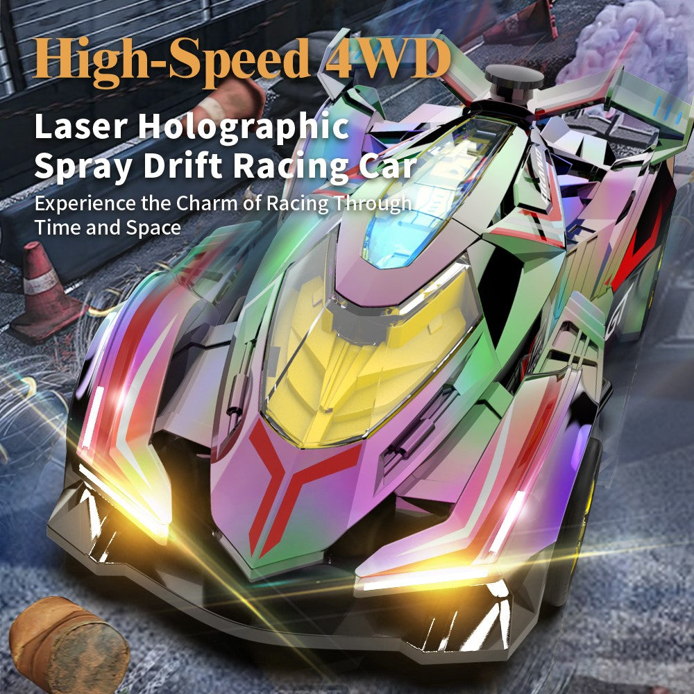 Q219 4WD RC Car Laser Holographic 2.4G Remote Control Drift Racing Vehicle with Spray Mist, Dual Battery