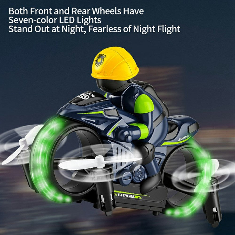 H141 2 in 1 Flying Motorbike RC Toy Land Air Dual Mode 7-Color LED Lights 2.4G Remote Control Motorcycle Toy