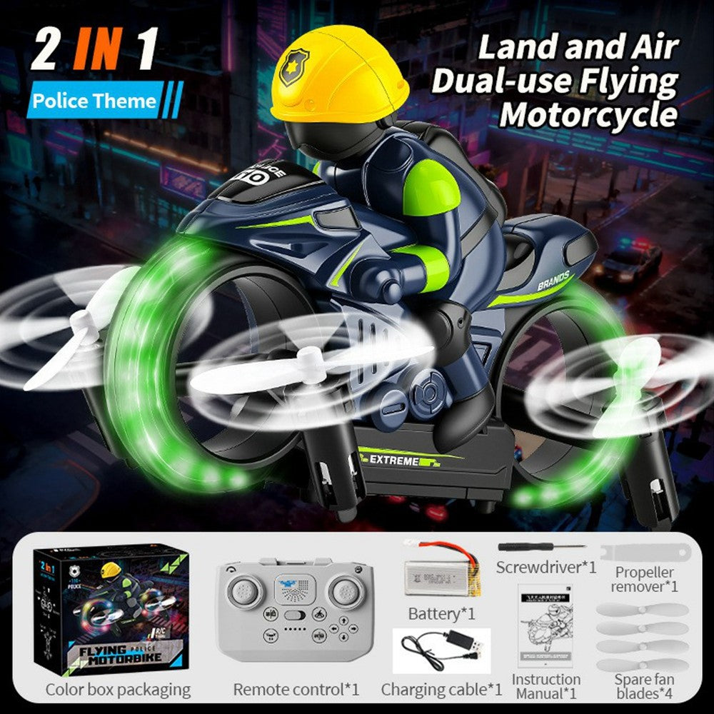 H141 2 in 1 Flying Motorbike RC Toy Land Air Dual Mode 7-Color LED Lights 2.4G Remote Control Motorcycle Toy