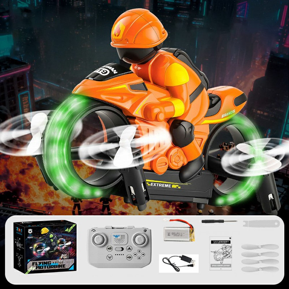 H141 2 in 1 Flying Motorbike RC Toy Land Air Dual Mode 7-Color LED Lights 2.4G Remote Control Motorcycle Toy