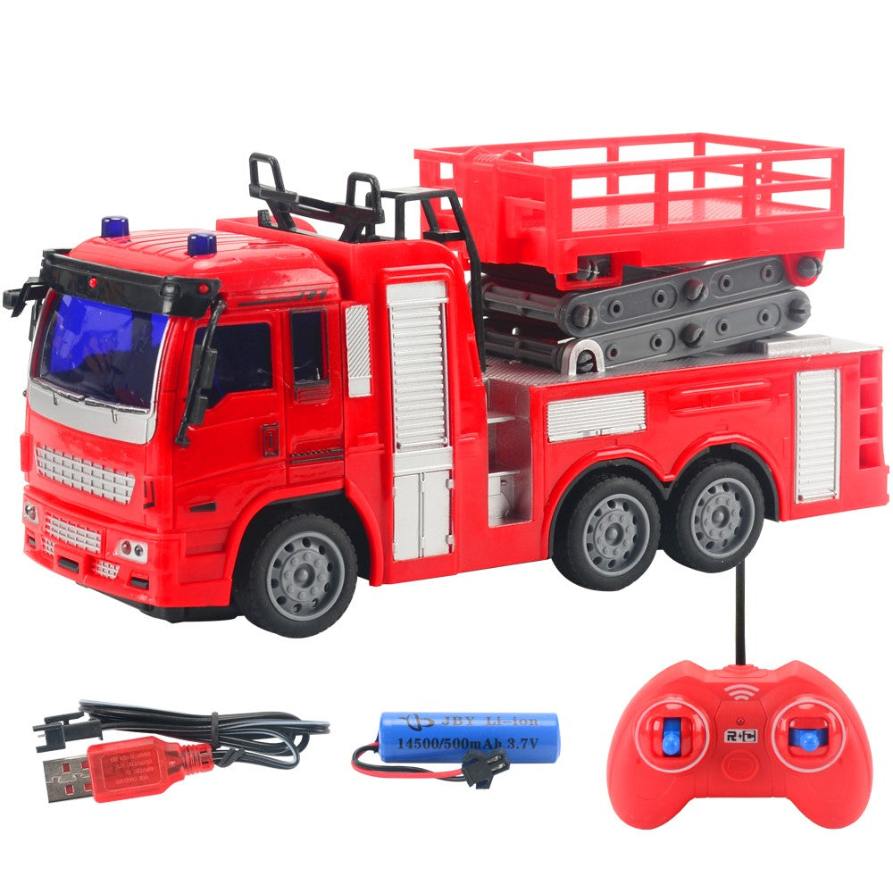 JC21 Wireless RC 4 Channels Mini Fire Truck Fire Engine Toy with Lights Electric Car Model Toy for Kids