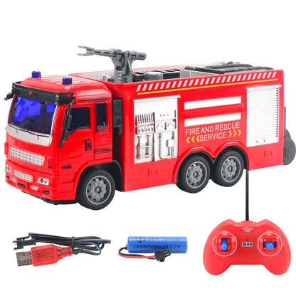 JC21 Wireless RC 4 Channels Mini Fire Truck Fire Engine Toy with Lights Electric Car Model Toy for Kids