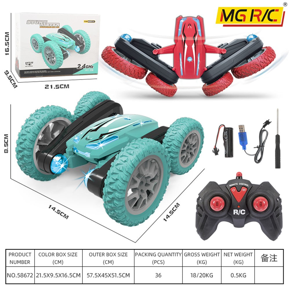 Double-sided Rotating Deformation Stunt 2.4G RC Car Children Boys Remote Control Light Music Car Toy