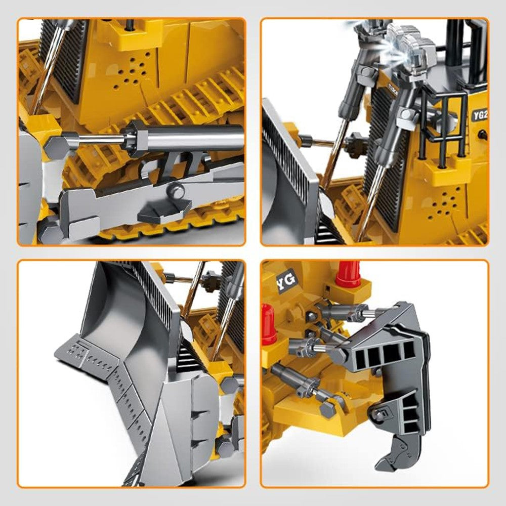 Children 9-Channel Bulldozer RC Vehicle Toy Gift with Sound and Light Effect