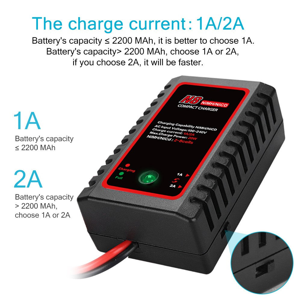 N8 NiMH / NiCd Battery Charger RC Battery Charger Model Aircraft Charger with Mini Tamiya Connector for RC Hobbies Charging