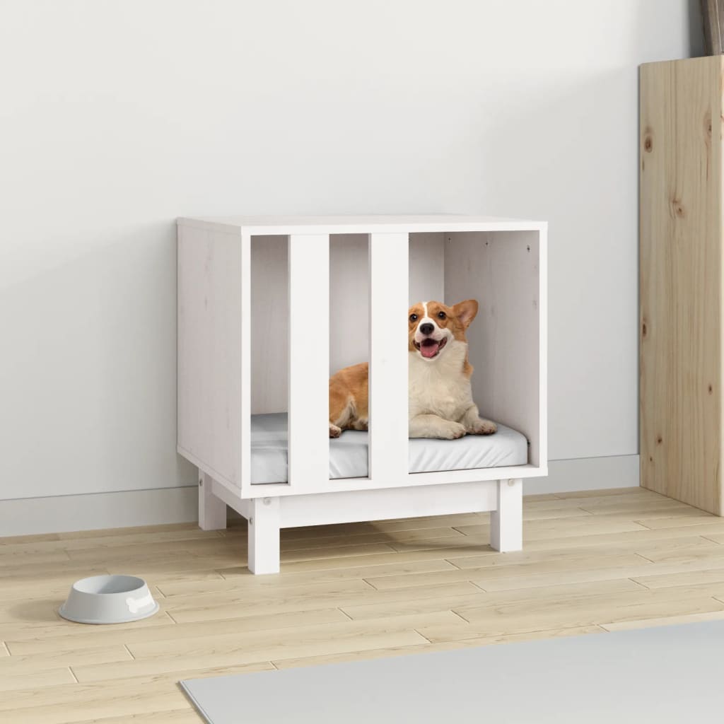 Hundehütte Massivholz Kiefer Weiß