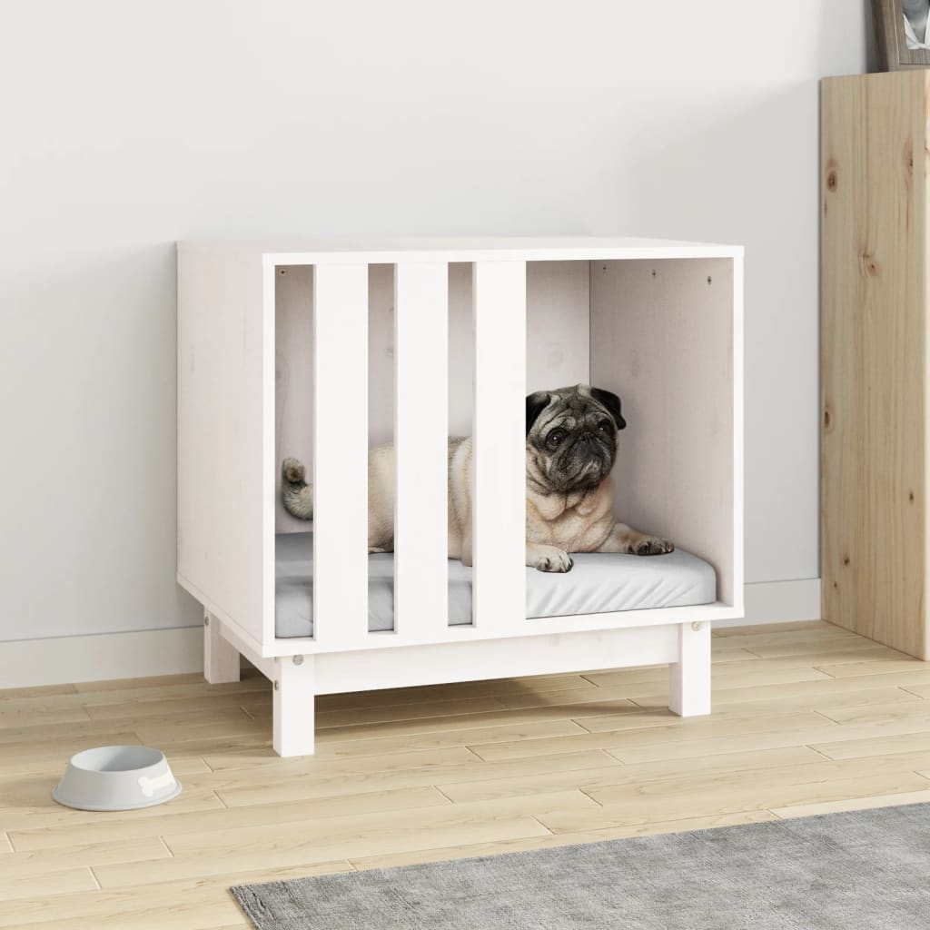 Hundehütte Massivholz Kiefer Weiß