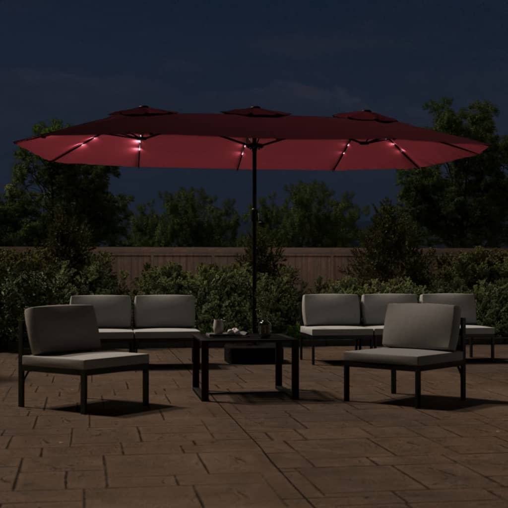 Doppel-Sonnenschirm Mit Led-Leuchten Bordeaux 449X265 Cm