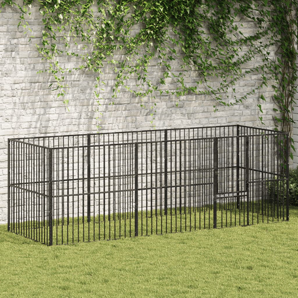 Hundelaufstall 4-Tlg. Schwarz Verzinkter Stahl