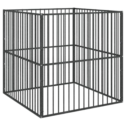Hundelaufstall 4-Tlg. Schwarz Verzinkter Stahl
