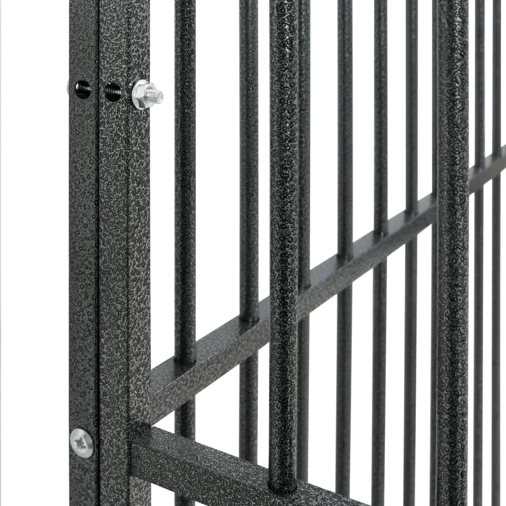 Hundelaufstall 4-Tlg. Schwarz Verzinkter Stahl