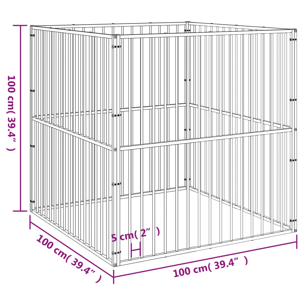 Hundelaufstall 4-Tlg. Schwarz Verzinkter Stahl