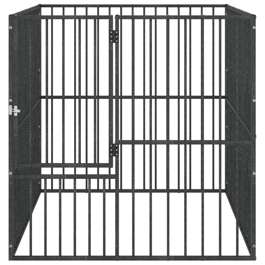 Hundelaufstall 4-Tlg. Schwarz Verzinkter Stahl