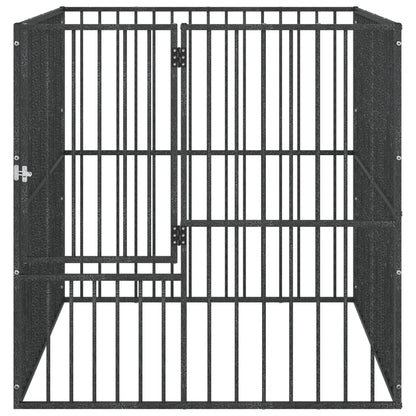 Hundelaufstall 4-Tlg. Schwarz Verzinkter Stahl