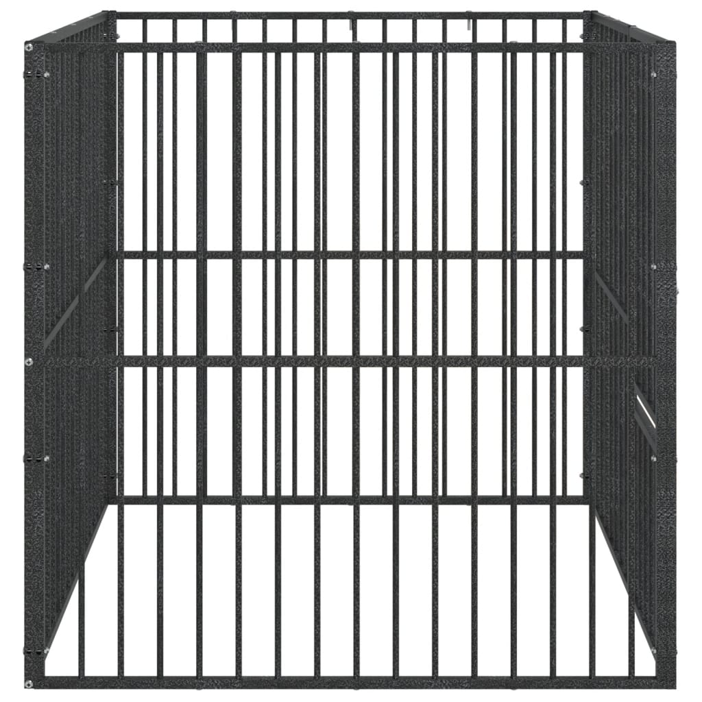 Hundelaufstall 4-Tlg. Schwarz Verzinkter Stahl
