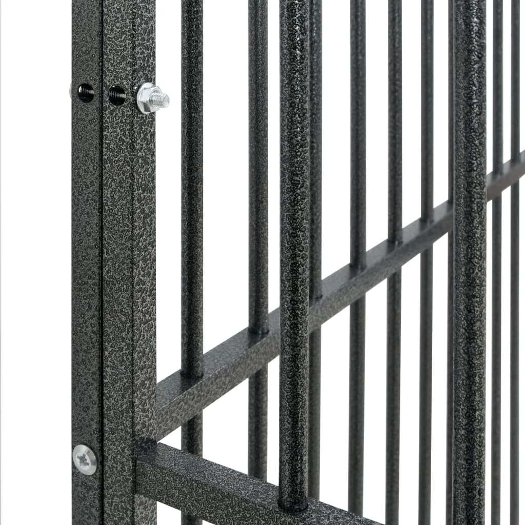 Hundelaufstall 4-Tlg. Schwarz Verzinkter Stahl