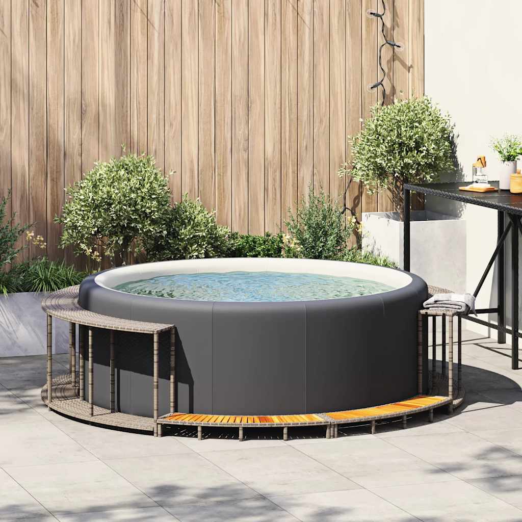 Whirlpool-Umrandung Mit Stauraum Holztreppe Poly Rattan