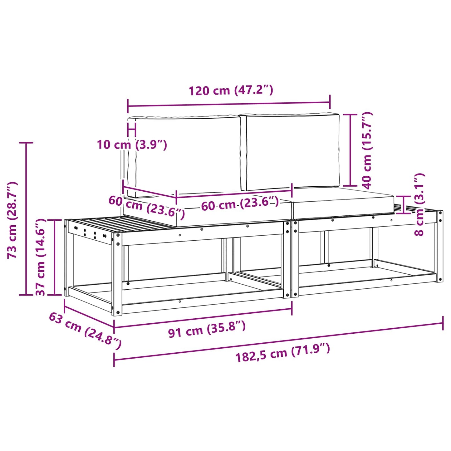 Outdoor-Sofagarnitur Mit Kissen 2 Pcs