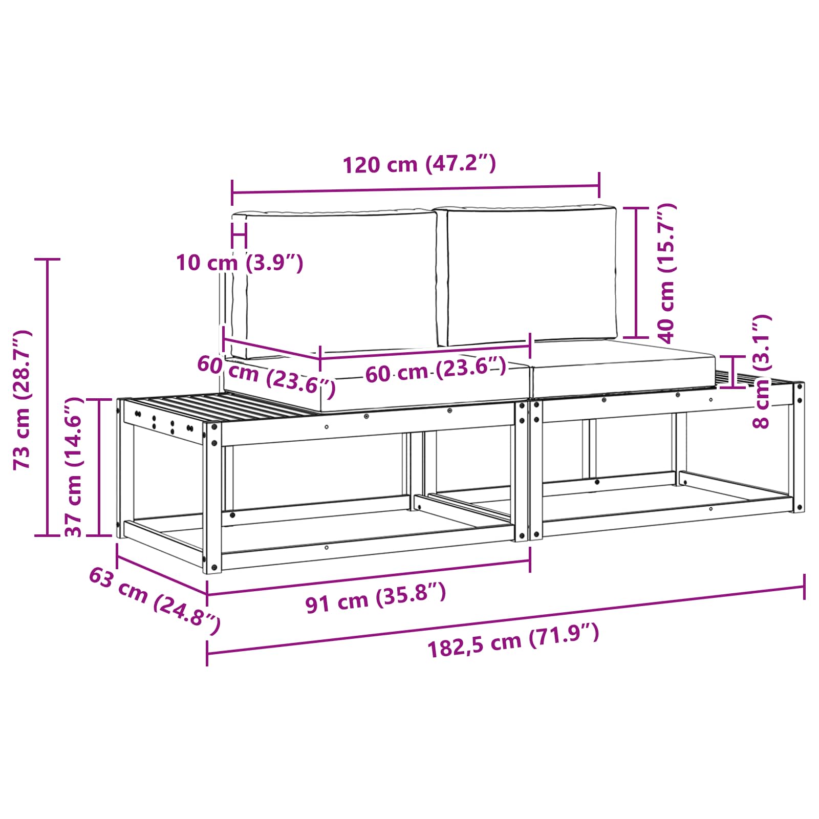 Outdoor-Sofagarnitur Mit Kissen 2 Pcs