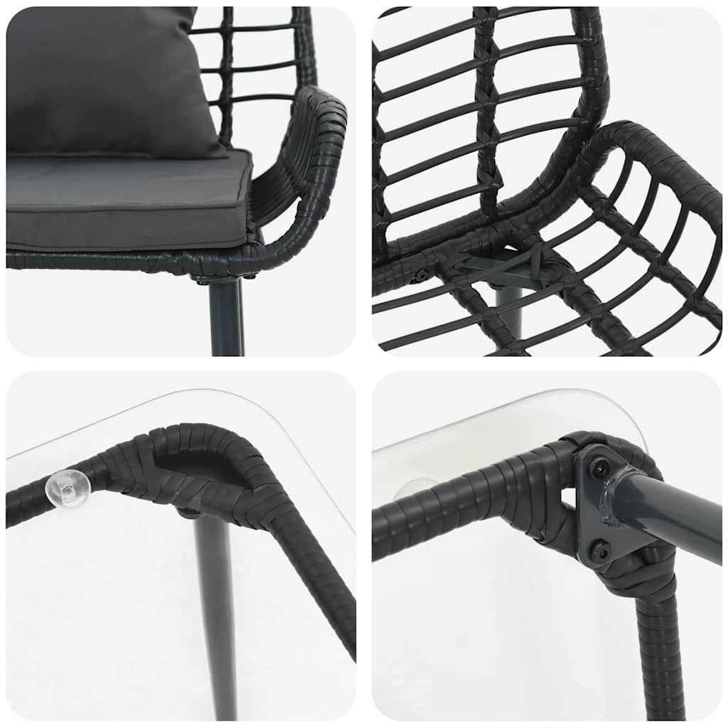 Gartenmöbel Set Mit Kissen 4 Pcs Schwarz Und Creme Poly-Rattan