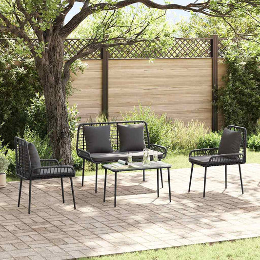 Gartenmöbel Set Mit Kissen 4 Pcs Schwarz Und Creme Poly-Rattan