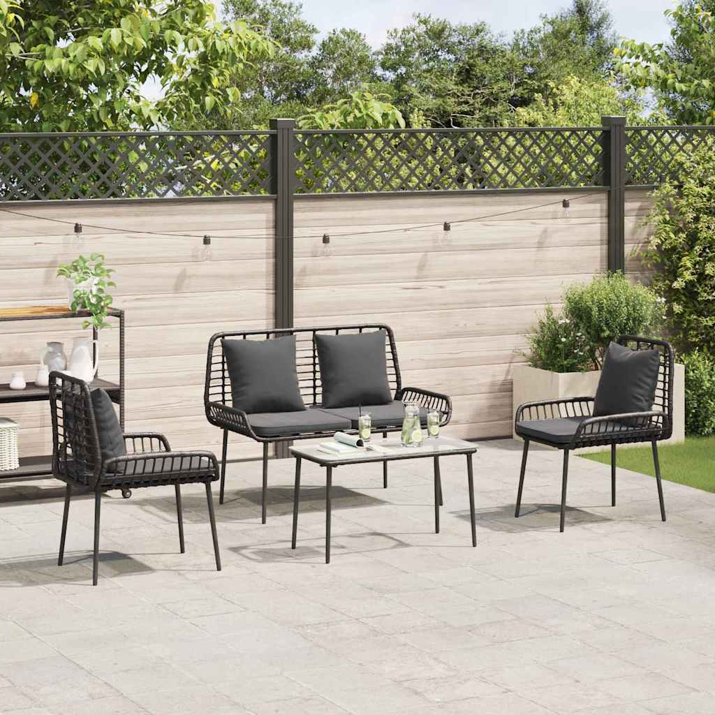 Gartenmöbel Set Mit Kissen 4 Pcs Schwarz Und Creme Poly-Rattan