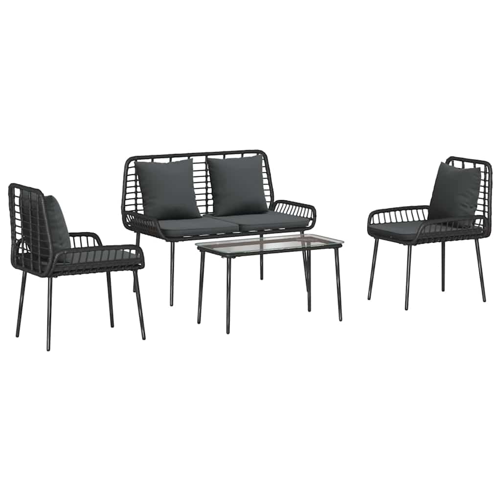 Gartenmöbel Set Mit Kissen 4 Pcs Schwarz Und Creme Poly-Rattan