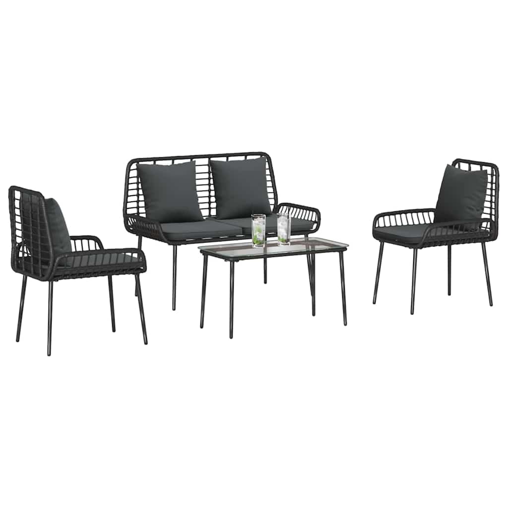 Gartenmöbel Set Mit Kissen 4 Pcs Schwarz Und Creme Poly-Rattan