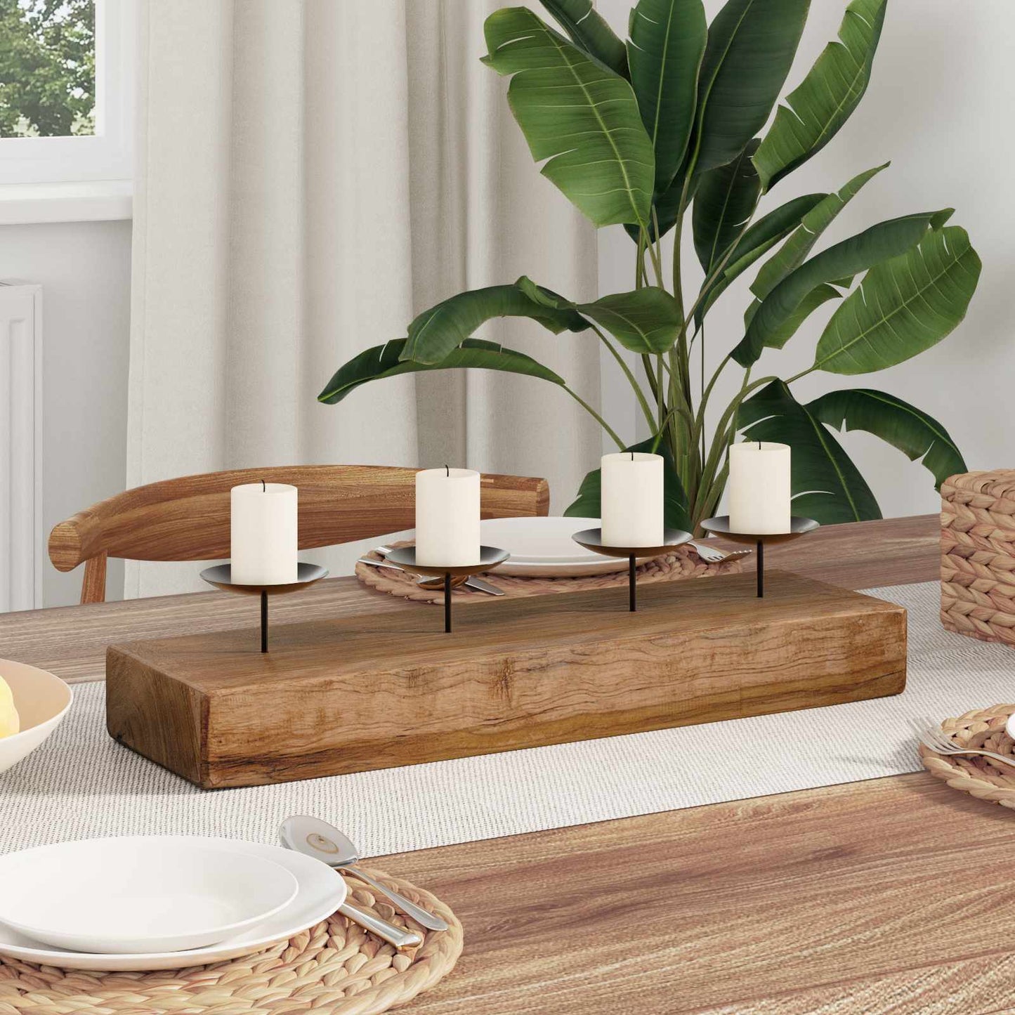 Kerzenhalter Natur 50 X 15 X 10 Cm Massivholz Teak