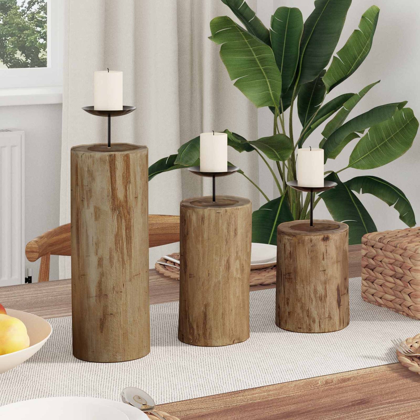 Kerzenhalter 3 Pcs Natur Massivholz Teak