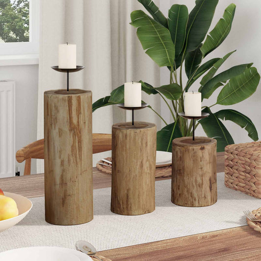 Kerzenhalter 3 Pcs Natur Massivholz Teak