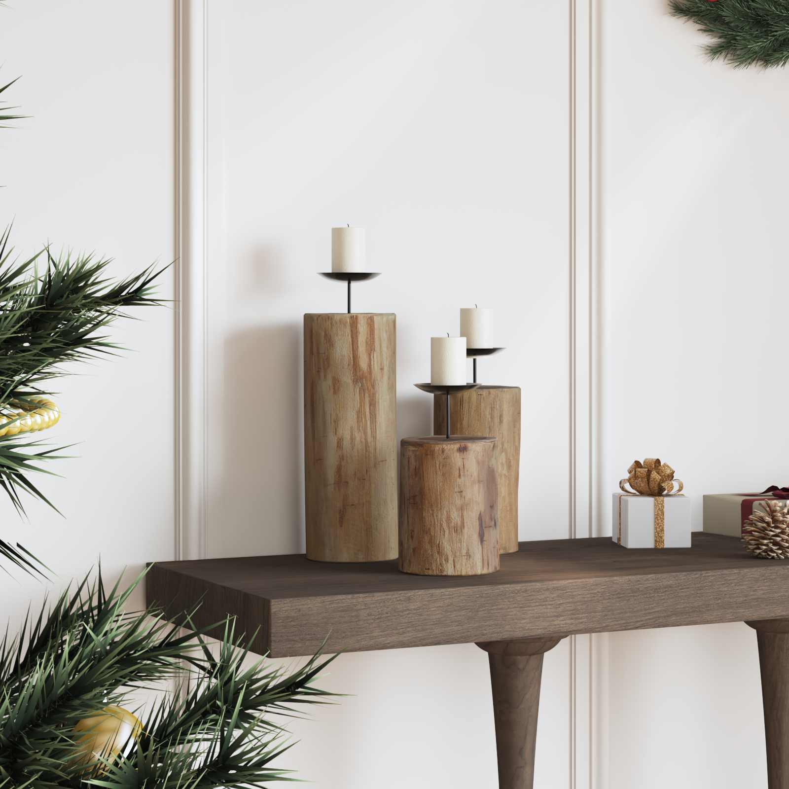 Kerzenhalter 3 Pcs Natur Massivholz Teak
