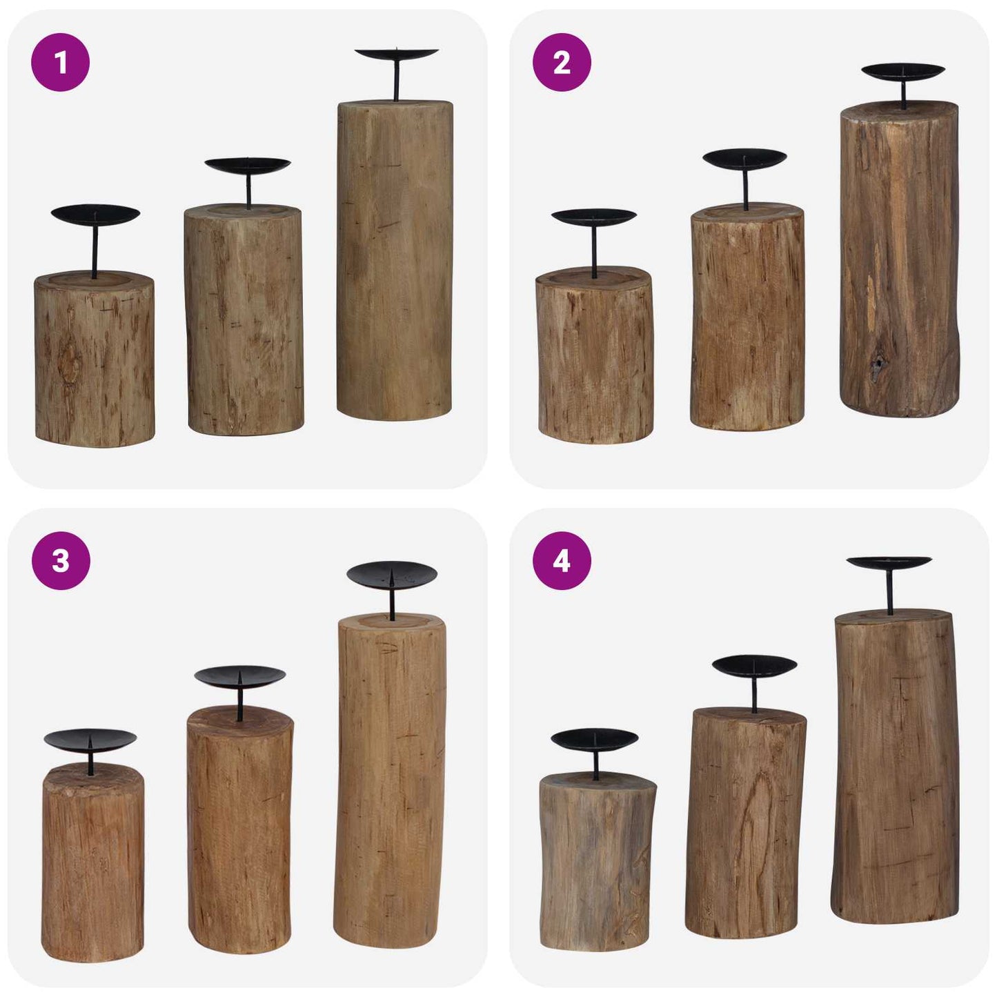 Kerzenhalter 3 Pcs Natur Massivholz Teak