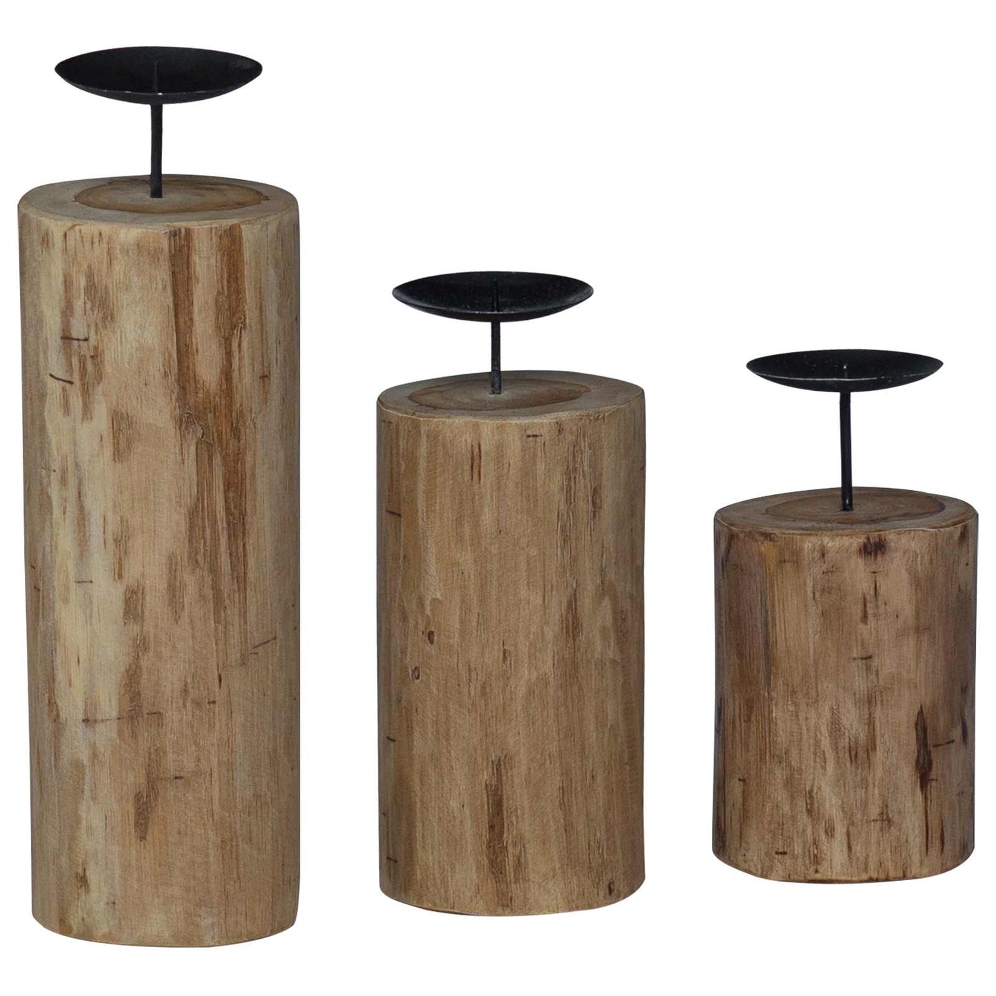 Kerzenhalter 3 Pcs Natur Massivholz Teak
