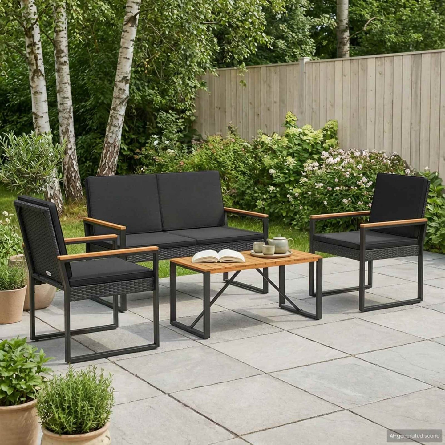 Gartenmöbel Set 3 Pcs Poly-Rattan