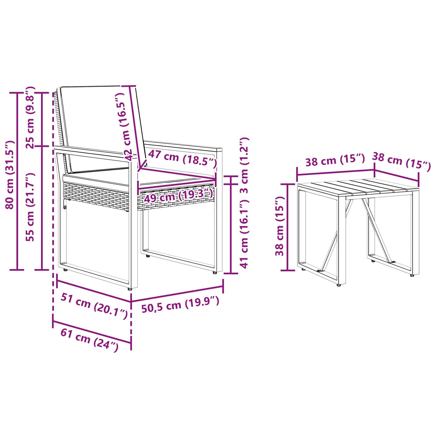 Gartenmöbel Set 3 Pcs Poly-Rattan