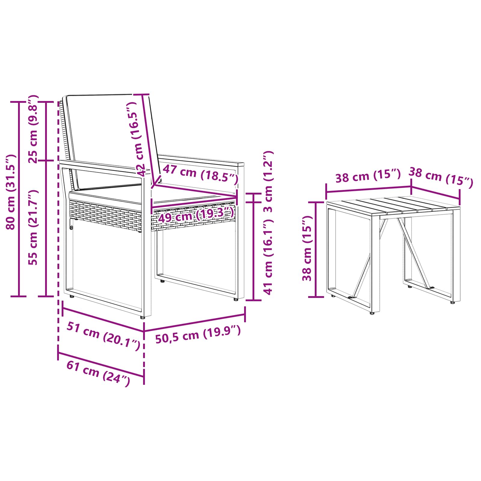 Gartenmöbel Set 3 Pcs Poly-Rattan
