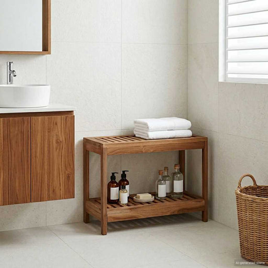 Bad Beistelltisch Natur 60 X 30 X 45 Cm Massivholz Teak