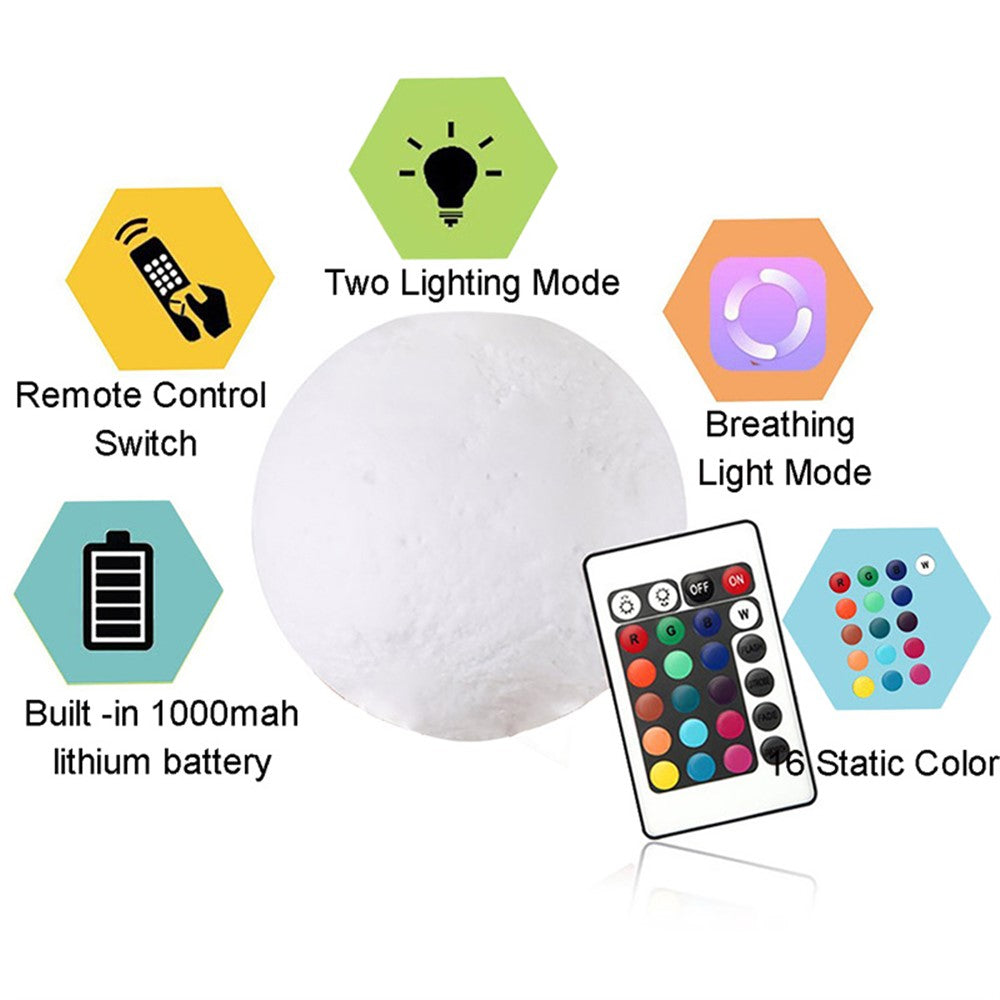 YOUOKLIGHT YK2302 5.9-inch 16 Colors 3D Moon Lamp Light, LED Night Light with Remote Touch Control and Dimming, USB Rechargeable