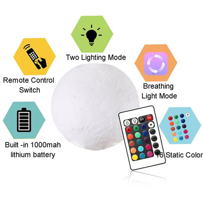 YOUOKLIGHT YK2302 5.9-inch 16 Colors 3D Moon Lamp Light, LED Night Light with Remote Touch Control and Dimming, USB Rechargeable