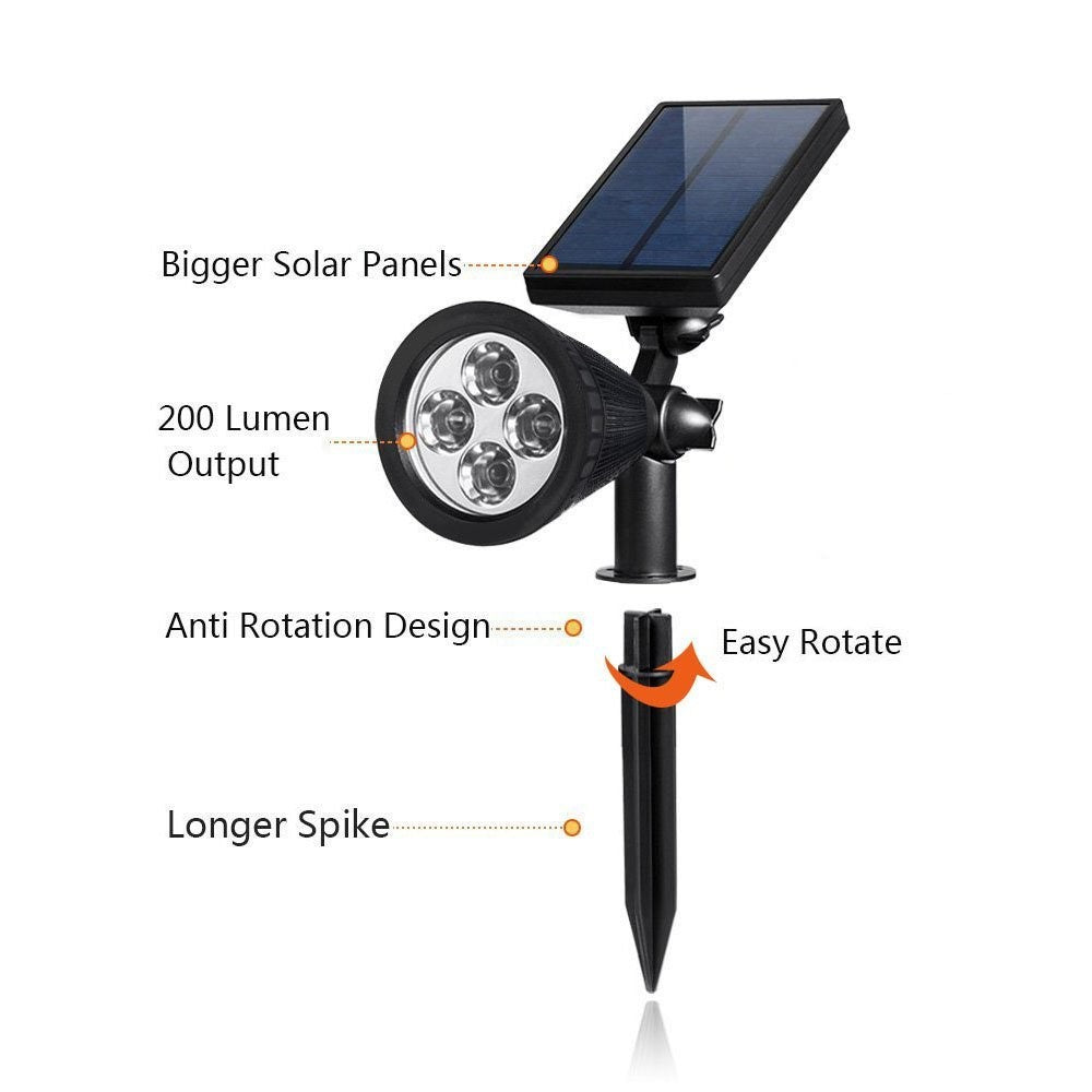 Light Control Solar Wall/Ground Mount LED Spotlight 200LM 6500K Waterproof Lawn Landscape Lamp