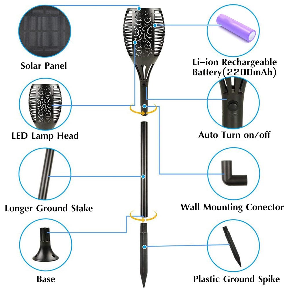 2Pcs/Pack YOUOKLIGHT 96 LED Torch Light Flame LED Solar Light Auto On/Off for Patio Yard Garden