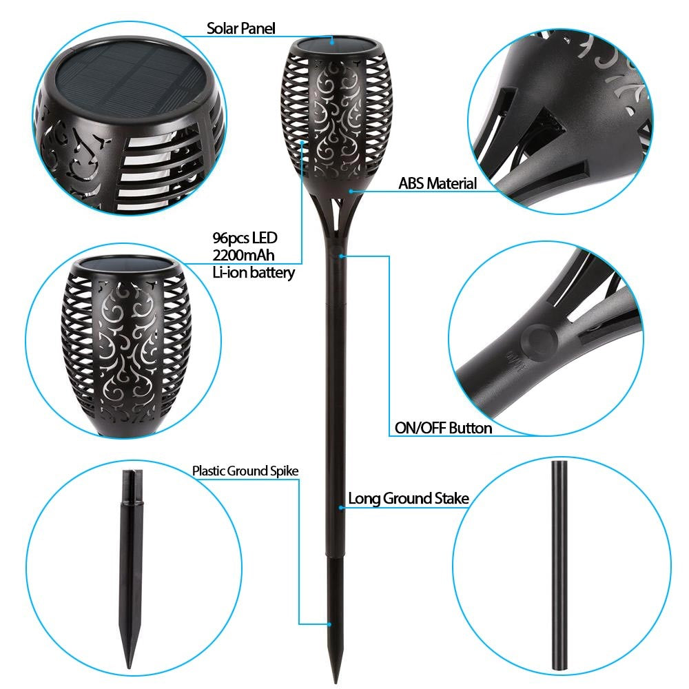 2Pcs/Pack YOUOKLIGHT 96 LED Torch Light Flame LED Solar Light Auto On/Off for Patio Yard Garden