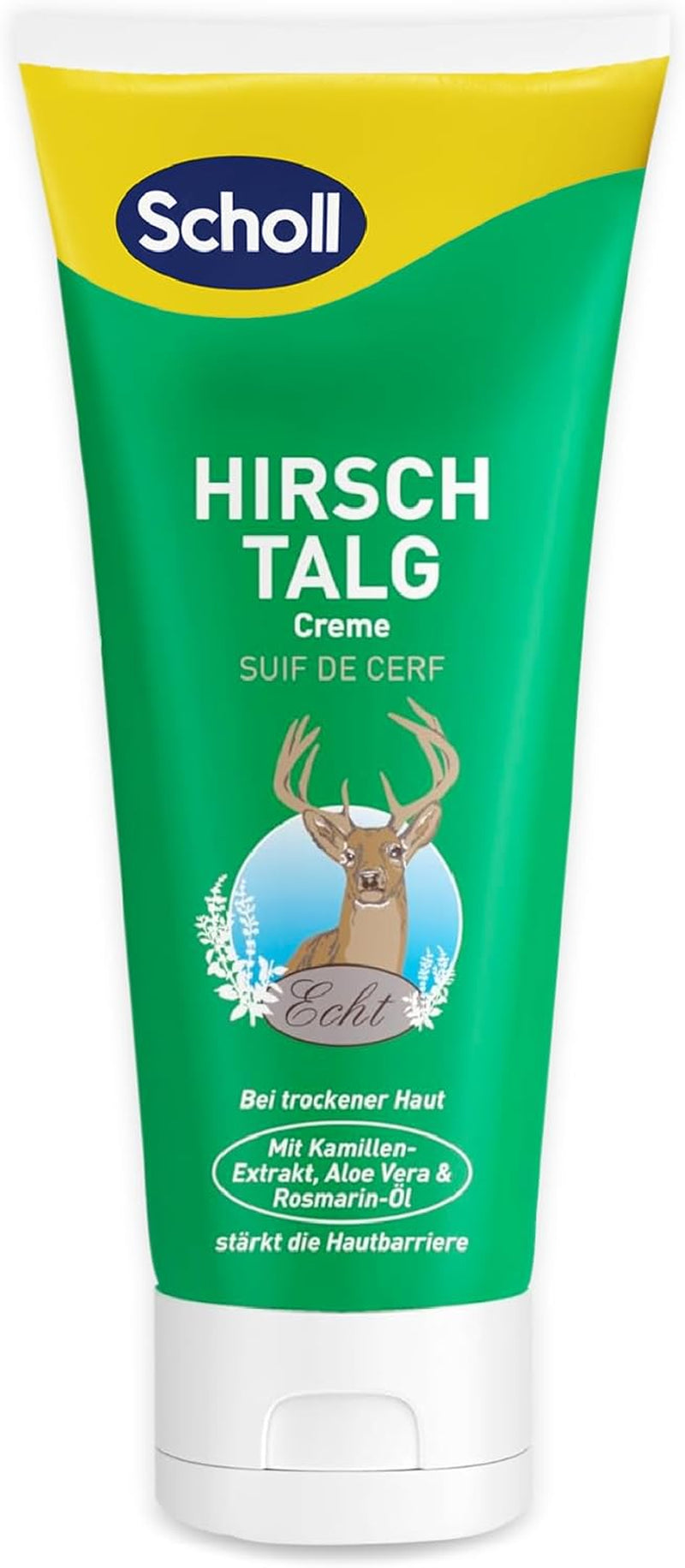 Scholl Hirschtalgcreme 100 Ml - Fußcreme Gegen Hornhaut Und Feuchtigkeitscreme Für Hände Und Füße, Fußpflege Für Trockene Haut Mit Kamille, Aloe Vera Und Rosmarinöl, Hautglättend, Ph-Hautneutral