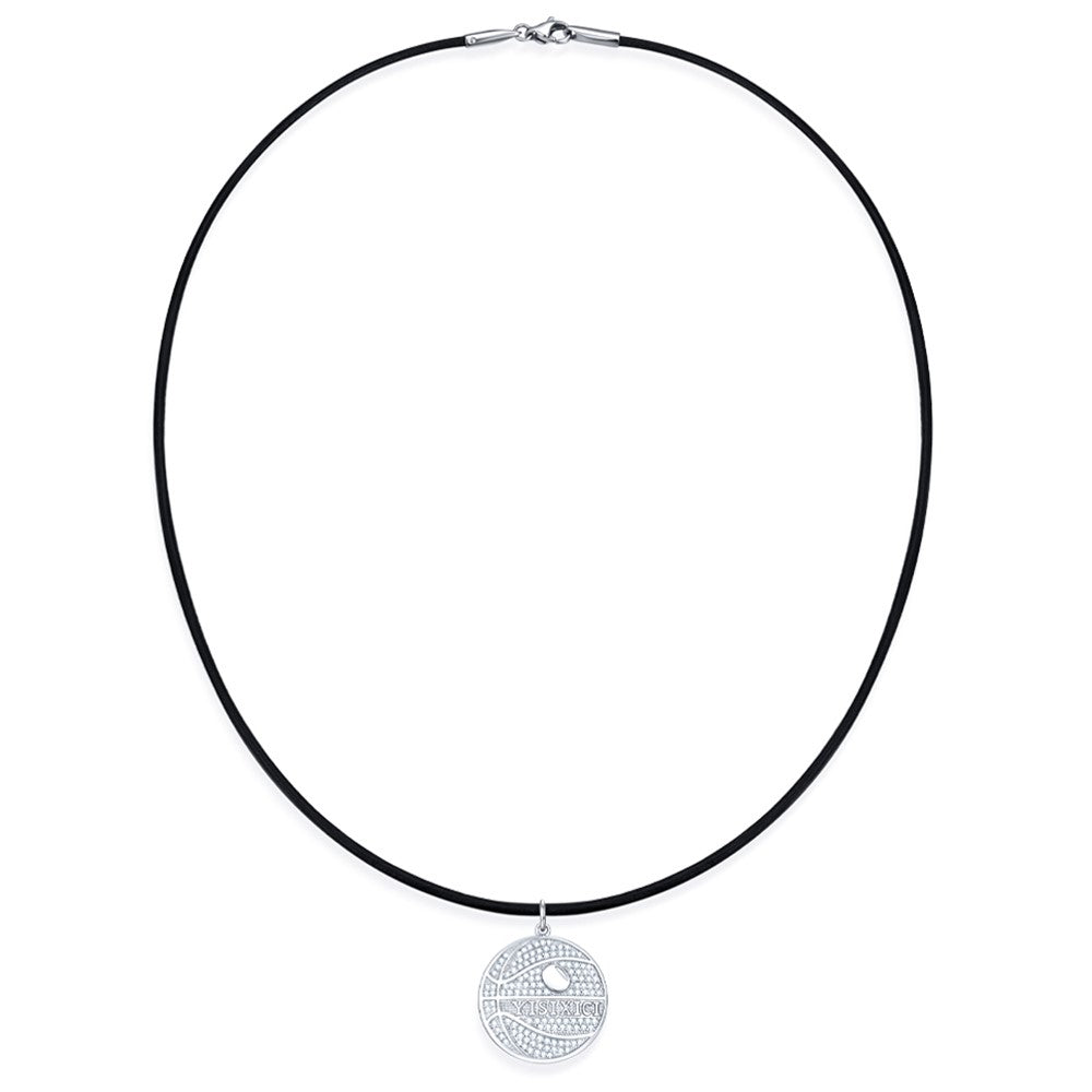YISIXICI XL13140040 Zirconia Basketball Pendant Necklace S925 Silver Neck Jewelry with Cowhide Leather Rope