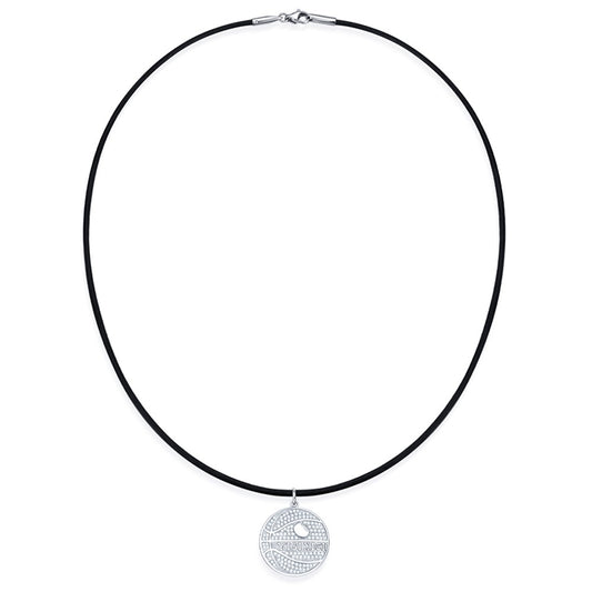 YISIXICI XL13140040 Zirconia Basketball Pendant Necklace S925 Silver Neck Jewelry with Cowhide Leather Rope