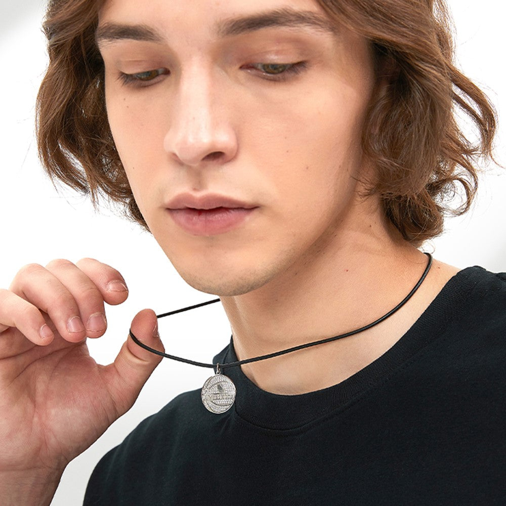 YISIXICI XL13140040 Zirconia Basketball Pendant Necklace S925 Silver Neck Jewelry with Cowhide Leather Rope
