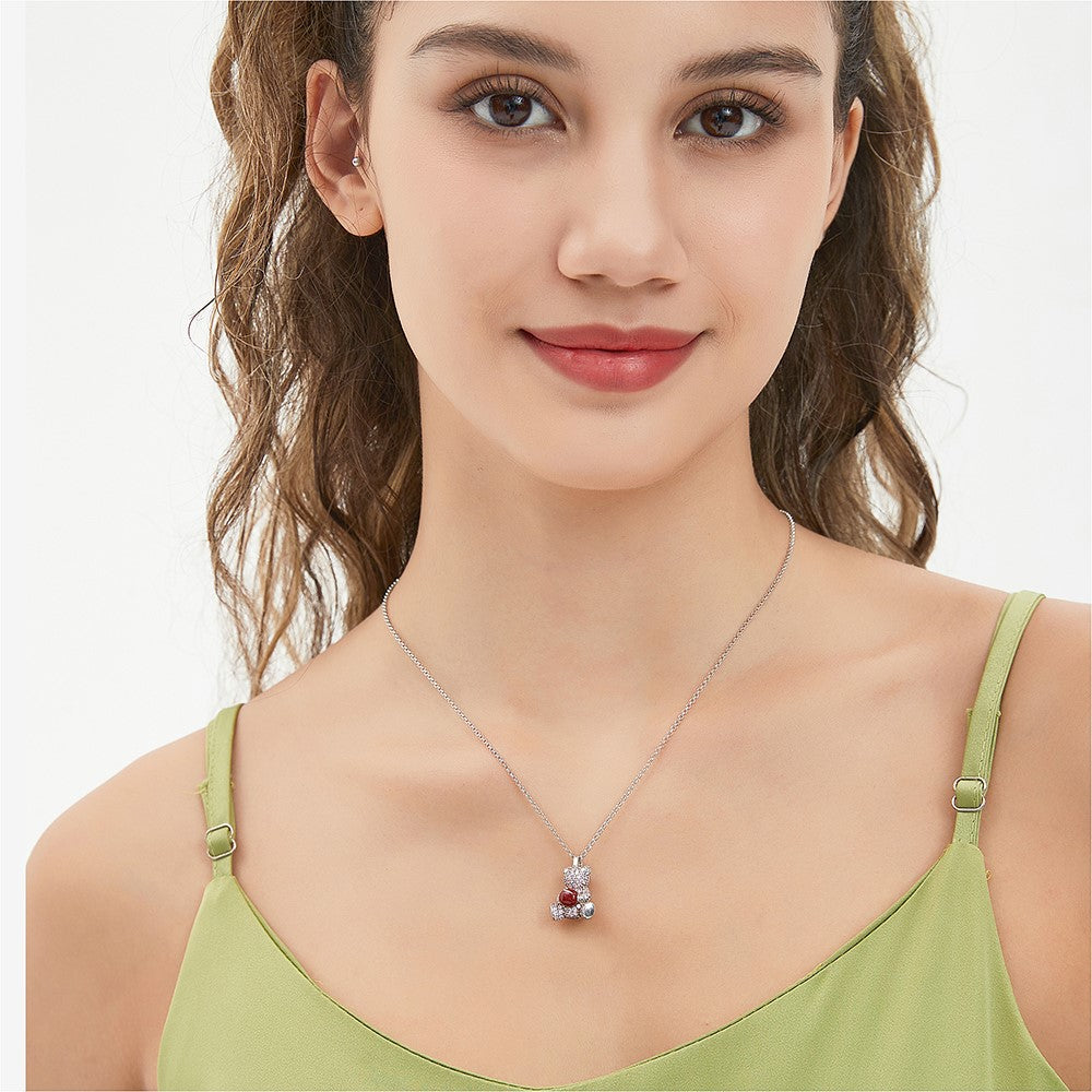 YISIXICI XL13140009 Zirconia Necklace Bear Hugging Red Love Seed Neck Jewelry Gift