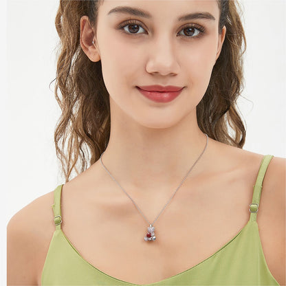 YISIXICI XL13140009 Zirconia Necklace Bear Hugging Red Love Seed Neck Jewelry Gift
