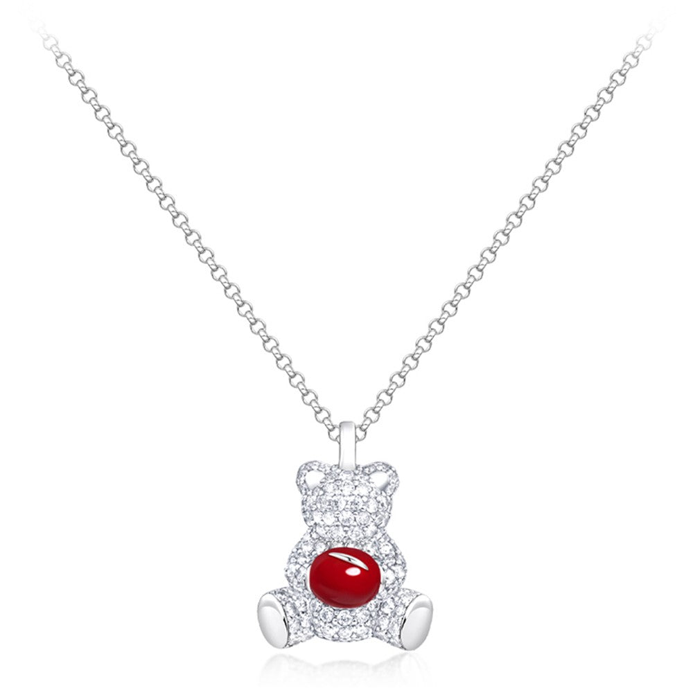 YISIXICI XL13140009 Zirconia Necklace Bear Hugging Red Love Seed Neck Jewelry Gift